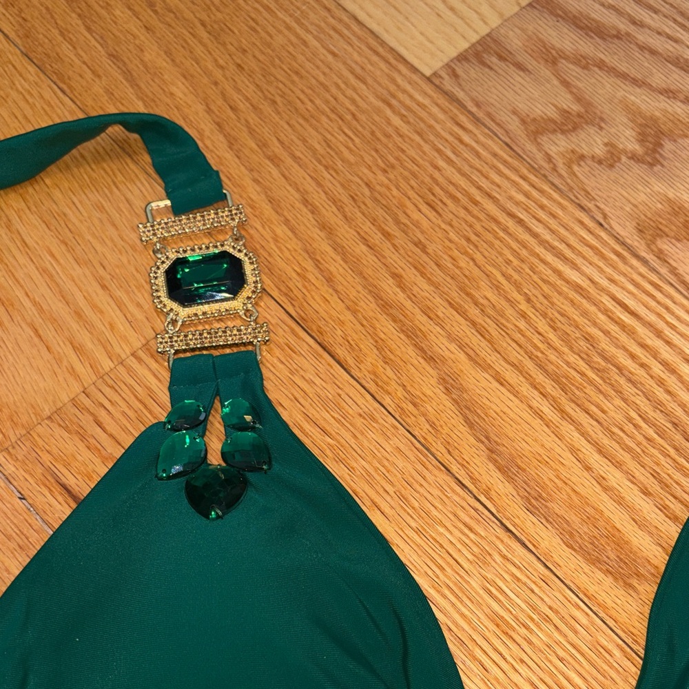 Emerald Green Jeweled Triangle Bikini Set - Picture 8 of 9